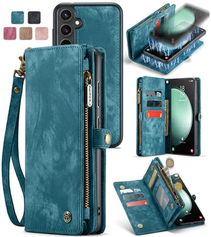 Samsung Galaxy S23 FE Wallet Case,Zipper Folio Leather Case Wallet with Card Holder Strap Wristlet Detachable Magnetic Protective Back Case for Samsung Galaxy S23 FE 5G 6.4 Inch(Blue) - color: Blue, size: S23 FE 5G 6.4 Inch