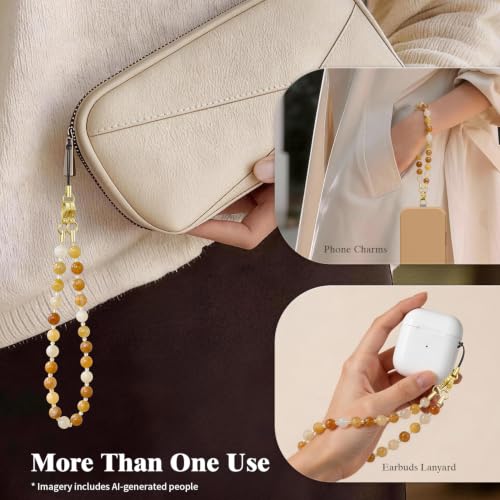 SURPHY Natural Stone Phone Charm, Beaded Phone Wrist Strap with Tether Tab - color: Aventurine Light Amber