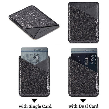 Faux Leather Cell Phone Wallet,Credit Card Holder for Back of Phone Pocket 3M Adhesive Sticker Card Pouch Sleeve for iPhone/Samsung Galaxy/Sony/Android and Most Smartphones,Black/Silver Glitter - color: Silver+Black
