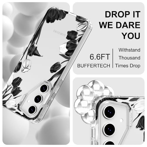 MOSNOVO Case for Samsung Galaxy S24 FE, [Buffertech 6.6ft Military-Grade Drop Protection] [Anti Peel Off Tech] Clear TPU Bumper Phone Case Cover Design - Black White Tulips - color: Clear - Black White Tulips, size: Samsung Galaxy S24 FE