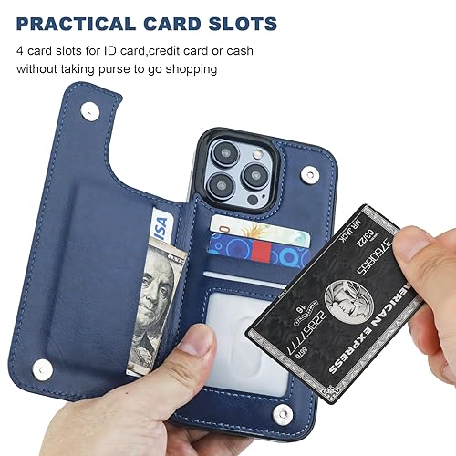 ONETOP for iPhone 15 Pro Max Wallet Case with Credit Card Holder,Blue | Kickstand,ID/Cash Holder,Case Wallet with Card Slots,Double Magnetic Clasp,Durable PU Leather Shockproof Cover for Women Men - color: Blue