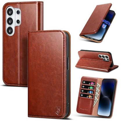 Compatible with Samsung Galaxy S25 Ultra Case Wallet with Card Holder [4 Card Slots] Kickstand [RFID Blocking] PU Leather Phone Case Flip Folio Protective Cover TPU Shockproof,Brown - color: Brown, size: Samsung Galaxy S25 Ultra