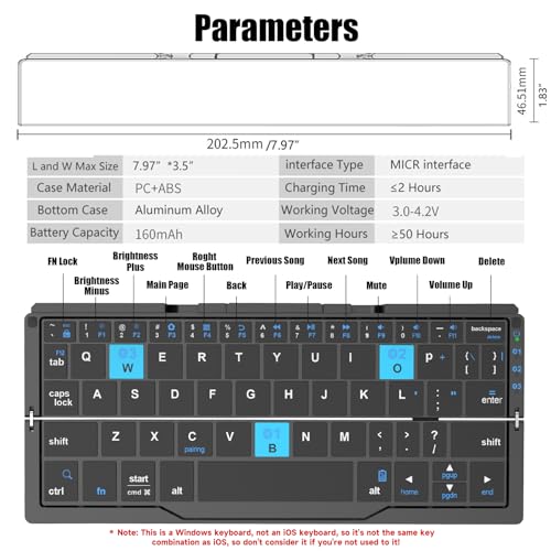 SIKAI CASE Foldable Bluetooth Keyboard with Magnetic Stand,Aluminum Alloy Mini Quiet Folding Portable Lightweight Travel Rechargeable Pocket for Tablet,iPad, Phones, White - color: White