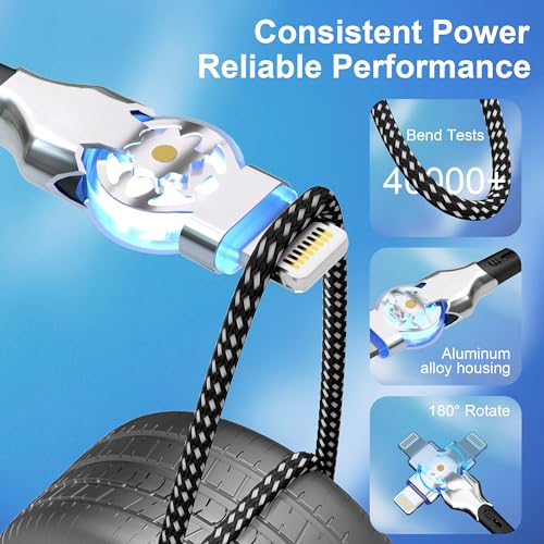 90 Degree iPhone Charger Cord with 180°Rotating Head, 6.6FT Swivel Right Angle Lightning Cable for Apple Carplay, MFi Certified Charger for iPhone 14 13 12 11 X Xs Pro, iPad