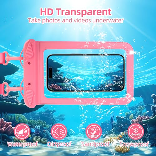 IPX8 Waterproof Phone Pouch Universal Cell Phone Dry Bag Patented Sealed Lock Lanyard Mobile Phone Case for Swimming Surfing Beach for iPhone 17 16 15 Samsung S26 S25 Xiaomi up to 8.9" - color: Pink - 2 Pack