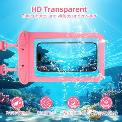 IPX8 Waterproof Phone Pouch Universal Cell Phone Dry Bag Patented Sealed Lock Lanyard Mobile Phone Case for Swimming Surfing Beach for iPhone 17 16 15 Samsung S26 S25 Xiaomi up to 8.9" - color: Pink - 2 Pack