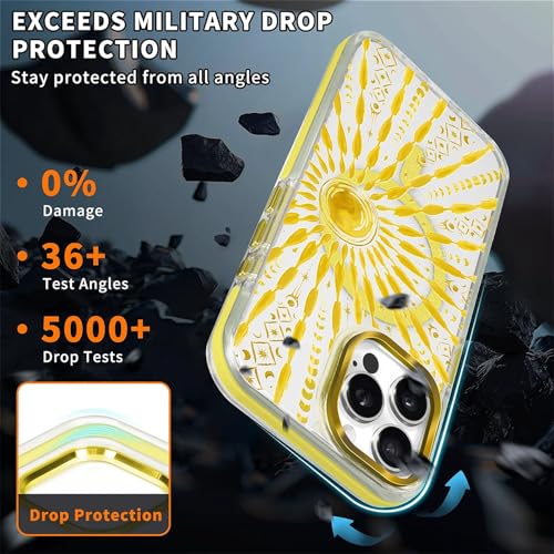 VisEnt Clear Case for iPhone 15 ProMax, Magnetic Phone Case, Transparent Slim Cover, Military Grade Protection, Shockproof, Anti-Yellowing, Scratch Resistant, Folk Gold Sun - color: Folk Gold Sun, size: Iphone 15 Pro Max
