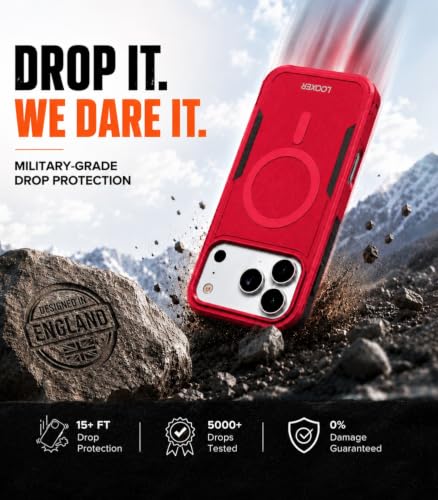 LOOXER® Heavy Duty Rugged Magnetic Case for iPhone 17 Pro (6.3”) | Military Grade Shockproof Protection,MagSafe Compatible+ Tempered Glass Included (Red, 17 Pro) - color: Red, size: 17 Pro