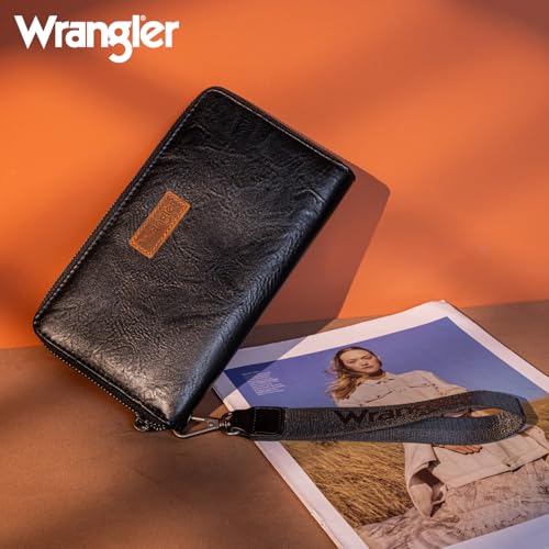 Wrangler Womens Wallet Wristlet Wallets for Women Large Capacity Women's Wallets Black Wallet Credit Card Holder for Women Men - color: A-Black