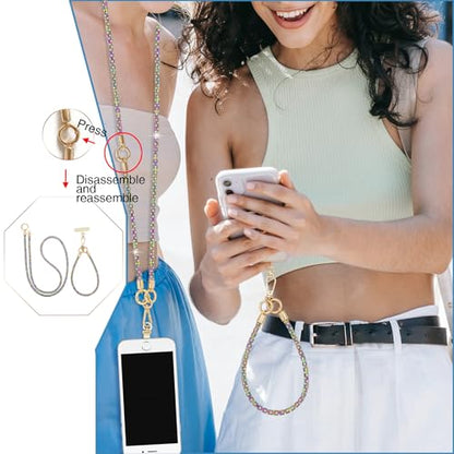 Crystal Phone Strap Crossbody Rhinestone Cell Phone Neck, Rainbow - color: Rainbow