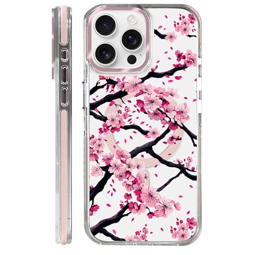 VisEnt Clear Case for iPhone 15 Pro Max, Magnetic Phone Case, Transparent Slim Cover, Military Grade Protection, Shockproof, Anti-Yellowing, Scratch Resistant, Pink Sakura Floral - color: Pink Sakura Floral, size: Iphone 15 Pro Max