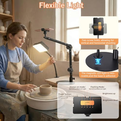 Overhead Phone Mount with Light, 360° Adjustable Height & Position