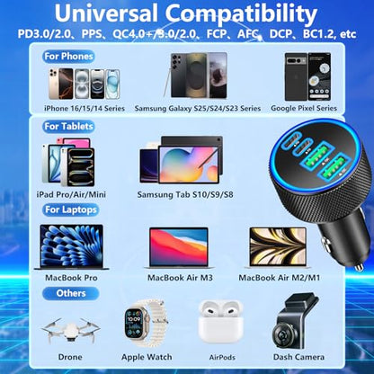 Stuffcool Car Charger USB C, 4Port 90W 2USB-C & 2USB-A Car Power Adapter