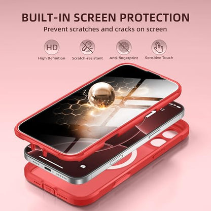 BERFY for iPhone 16 Pro Max Case, Compatible with MagSafe, Built-in Privacy Screen Protector, Camera Protection, Shockproof Full Body Phone Case 6.9", Translucent Red