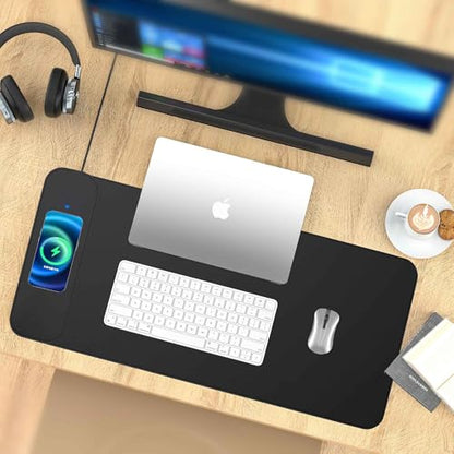 Large Leather 15W Wireless Charging Mouse Pad with Magnetic Phone Charger