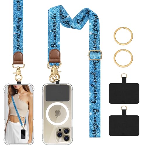 TiMOVO Phone Lanyard Crossbody Wrist Strap, Adjustable Anti-Theft Phone Strap for All Phone Case, lanyard for Women and Men - color: Blue+black Letter