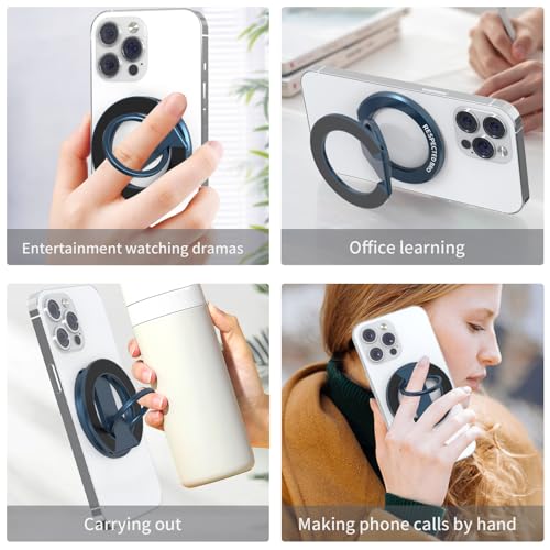 RESPECTED-BRO-Magnetic-Phone-Ring-Holder with Dual Rings, Compatible with iPhone 17/16/15/14/13/12, Multifunctional Stand for Desk,Office,Gym,Kitchen & All Metal Surfaces, Finger Loop Grip (Dark Blue) - color: Dark Blue