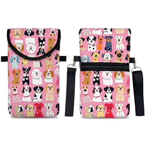 Neoprene Cell Phone Sleeve Pouch Case Bag with Crossbody Strap Neck Lanyard for Women 7.5 X 4.3 in Pink Dog - color: Pink Dog 1