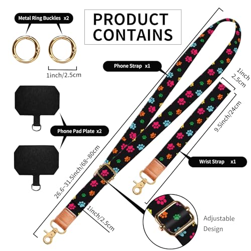 Phone Lanyard Crossbody Wrist Strap, Cute Cell Phone Lanyards for around the Neck Wristlet Wrist Strap - color: Colorful Dog Paws