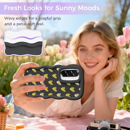 for Galaxy A36 Phone Case, Wavy Soft TPU, Black-Heart | Wavy Frame Design, Soft Slim TPU, Full Camera Lens Protection, Shockproof Phone Cover - color: Black-Heart, size: Samsung A36