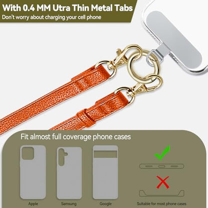 Clip and Go Phone Strap Crossbody Wrist 2 in 1 Leather Lanyard with Tether Hanging Loops Adjustable Anti-Theft Purse Replacement Handbag Long Thin Shoulder Neck Straps for All Phones Keys Bags Orange - color: Orange