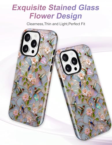 Magnetic Flower Phone Case for iPhone 15, Blue Green | Compatible with MagSafe, Cute Stained Glass Bird Aesthetic, TPU and PC Protective Phone Cover for Women Men Girls Boys - color: Blue Green Bird