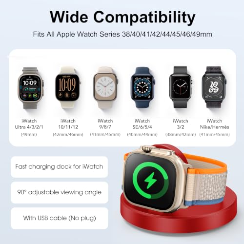 Upgraded for Apple Watch Charger, Foldable Travel Fast Charging Dock - color: Red, size: USB A