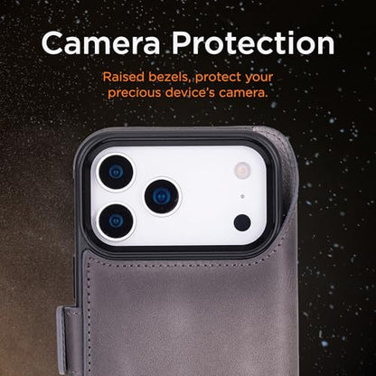 Bayelon Leather Folio Case for iPhone 17 Pro 6.3", Flip Cover Card Holder, Genuine Leather Case, Folio Wallet Case, MagSafe Compatible Shockproof Flip Cover, Rfid Blocking -Smoked Black - color: Smoked Black, size: iPhone 17 Pro