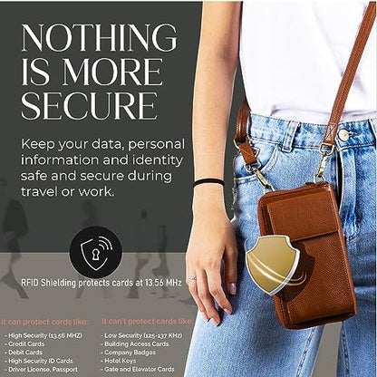 BULL GUARD Crossbody Bag for Women, Leather Phone Wallet Purse with Adjustable Anti Theft Strap & RFID Blocking 12 Card Slots - color: Rich Mocha Brown - Small