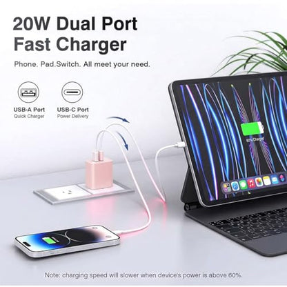4 Pack USB C Charger Block,20W USB-C & USB-A Port Charger，for i Phone 17/16/15/14/13/12/11/X/8, i Pad and More，Pink - color: 4p pink