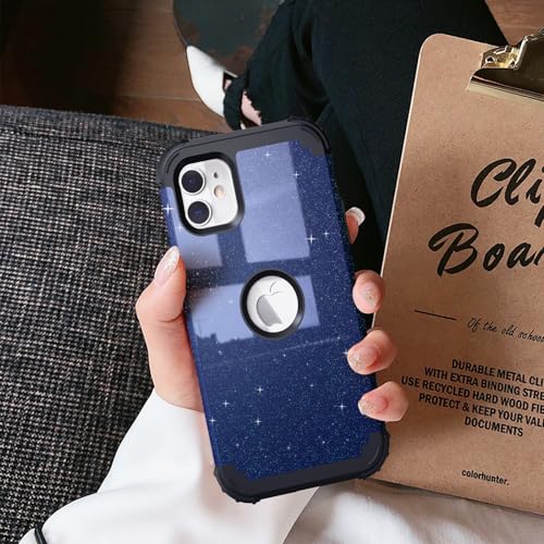 IDweel for iPhone 11 Case with Screen Protector for Men, Luxury Hybrid 3 in 1 Shockproof Slim Fit Heavy Duty Protection Hard PC Cover Soft Silicone Bumper Full Body Case,Glitter Blue Black - color: Glitter Blue Black