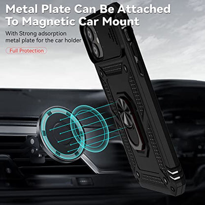 for iPhone 11 Case,with Screen Protectors and Camera Cover,[Military Grade] 16ft.Drop Tested Cover with Magnetic Kickstand Protective Case for iPhone 11 6.1 inch, Black - color: Black