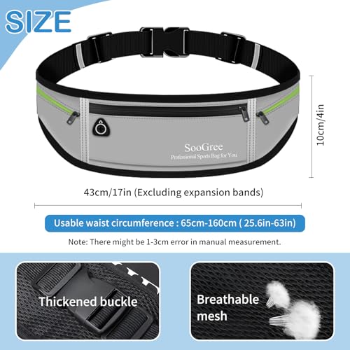 SooGree Slim Running Belt Sport Fanny Pack for Women Men,Reflective Waist Pack Runner Pouch Belt, Zipper Waterproof Running Phone Holder Jogging Pouch for Phone Money (GSP8806 Gray) - color: GSP8806 Gray