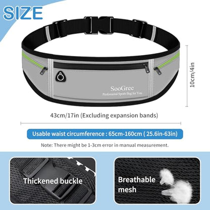 SooGree Slim Running Belt Sport Fanny Pack for Women Men,Reflective Waist Pack Runner Pouch Belt, Zipper Waterproof Running Phone Holder Jogging Pouch for Phone Money (GSP8806 Gray) - color: GSP8806 Gray