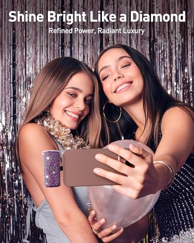 iWALK Upgraded Sparkly Portable Charger 22.5W, 5000mAh Power Bank for iPhone 18 Pro/17/16/15 Series, Mini Battery Pack with Built-in USB-C Connector Compatible with Samsung S25/24, iPad Air, AirPods - color: Purple