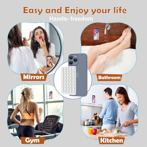 Double Sided Silicone Suction Phone Holder Mount, Silicon Accessory for iPhone and Android, Hands-Free Mirror Shower Phone Holder, TikTok Videos and Selfies (Combo A) - color: Combo A
