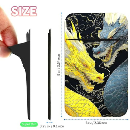 Phone Credit Card Holder Stick on, Cell Phone Pocket Self Adhesive Stretchy Stick on Wallet ID Credit Card Case Pouch Sleeve with Flap for All Smartphones, Gray-Yellow Dragon - color: Gray-Yellow Dragon