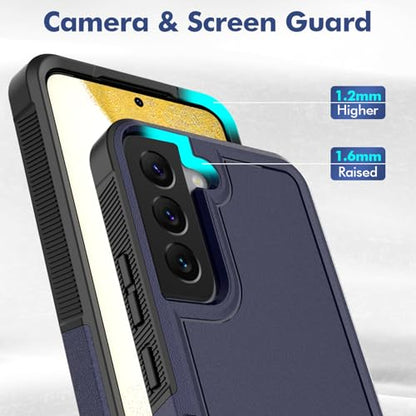 for Samsung Galaxy S22 Case: Dual Layer Protective Heavy Duty Cell Phone Cover Shockproof Rugged with Screen Protector - Military Protection Bumper Tough - Samsung Galaxy S22 5G 2022, 6.1 inch, Blue - color: Navy Blue (PC) + Black (TPU)