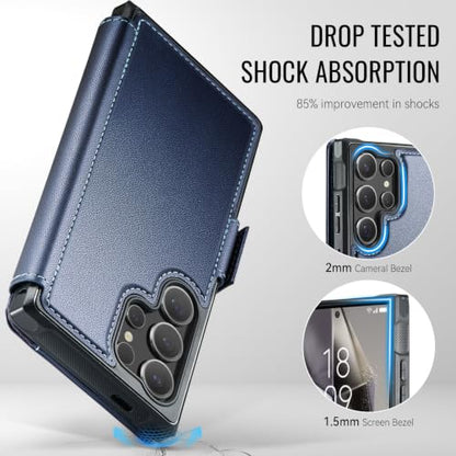 for Galaxy S24 Ultra Slim Wallet Case Wireless Charging, Deep Blue - color: Deep Blue, size: Samsung Galaxy S24 Ultra
