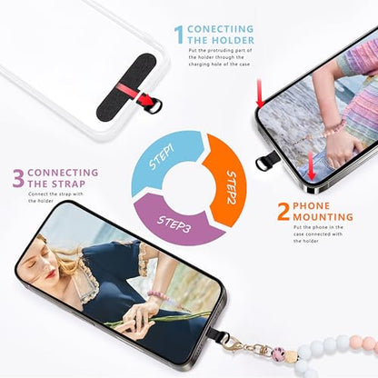 Silicone Beaded Phone Wrist Strap for Women, Elastic Wristlet - color: Pink