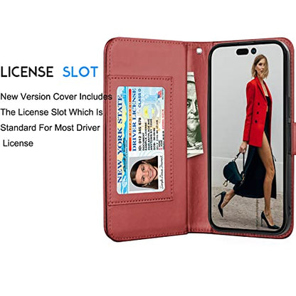 Tekcoo Wallet Case Compatible with iPhone 14 (6.1 inch) 2022 Luxury ID Cash Credit Card Slots Holder Carrying Pouch Folio Flip PU Leather Cover [Detachable Magnetic Hard Case] with Strap [Wine Red] - color: W-Wine Red, size: IP 14 (6.1")