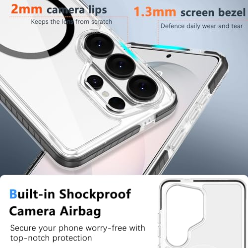 VENINGO for Samsung Galaxy S26 Ultra Case Magnetic, [Built-in TPU Cushion] Anti-Yellowing Clear Case,14FT Military Grade Drop Protection, Magnetic Ultra-Slim Shockproof Cover,Clear/Black - color: Black