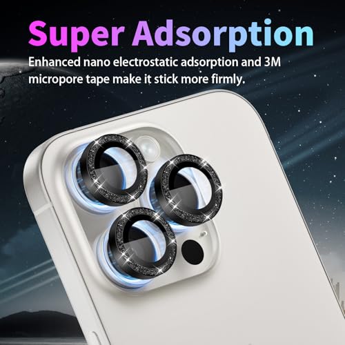Camera Lens Protector for iPhone 15 Pro/15 Pro Max, Glitter Black - color: Glitter Black
