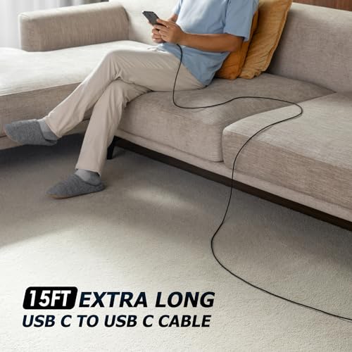 Extra Long USB C Cable 15FT, 2Pack 100W USBC to USBC Cable Fast Charging - color: Black, size: 15 FT - 2 Pack, style: USB C to USB C
