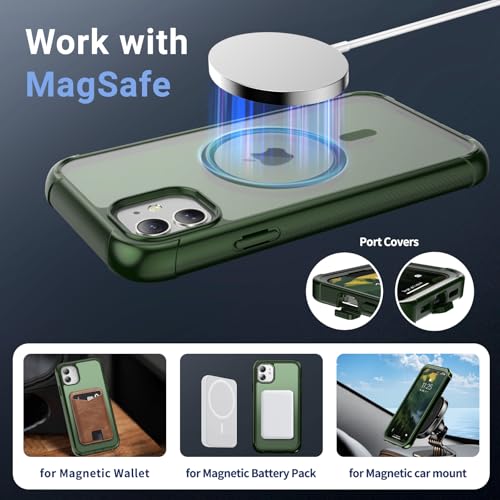 jaroco Magnetic for iPhone 11 Case Heavy Duty Protection Army Green | Compatible with MagSafe,Military Grade Drop Protection,Translucent Matte,Non-Slip,Shockproof 2-Layer Durable Bumper Case - color: Army Green, size: iPhone 11