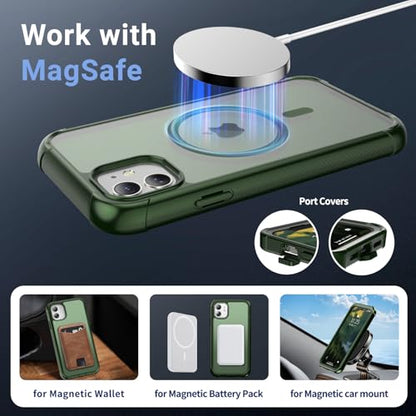 jaroco Magnetic for iPhone 11 Case Heavy Duty Protection Army Green | Compatible with MagSafe,Military Grade Drop Protection,Translucent Matte,Non-Slip,Shockproof 2-Layer Durable Bumper Case - color: Army Green, size: iPhone 11