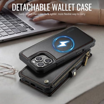 for iPhone 16 Pro - Phone Case Wallet Magnetic Detachable, Black - color: Black, size: iPhone 16 Pro