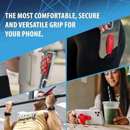 SpiiderGriip 360 Rotating Phone Grip – Flat-Fold Kickstand & Secure Strap – Works with iPhone, Android, Tablets & Cases – Comfortable & Durable (Red) - color: Red