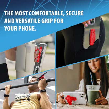 SpiiderGriip 360 Rotating Phone Grip – Flat-Fold Kickstand & Secure Strap – Works with iPhone, Android, Tablets & Cases – Comfortable & Durable (Red) - color: Red