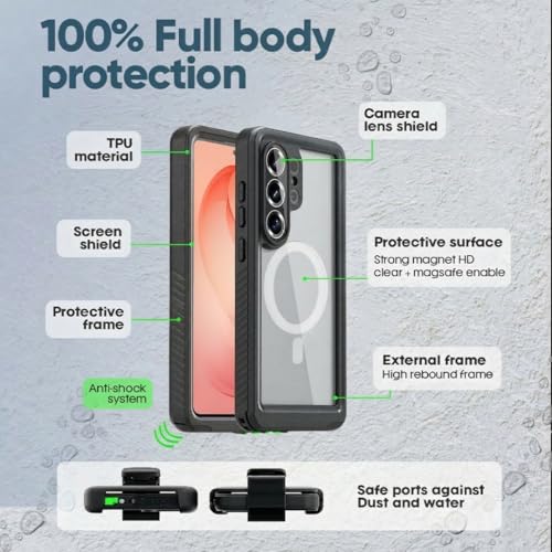 MOTIVE Waterproof Case with Belt Clip Samsung Galaxy s26 Ultra | 6.9" | Built-in screen protector, Full protection, compatible with MagSafe, 360° holster - size: s26 Ultra